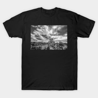 Lincoln Cathedral, Dramatic Sky, Black And White T-Shirt